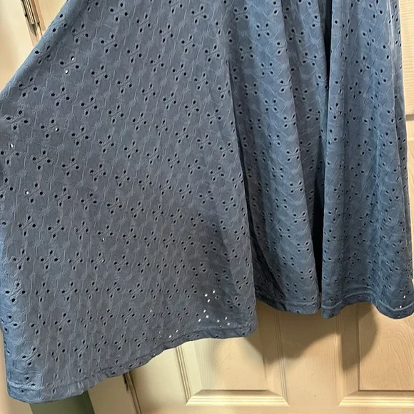 Anthropologie HUTCH Olivia Eyelet Blue Skater Dress Coastal Vacation Medium - Picture 6 of 16